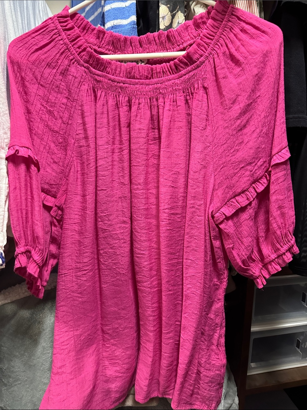 Nannette Fuchsia Off-Shoulder Ruffled Peasant Top